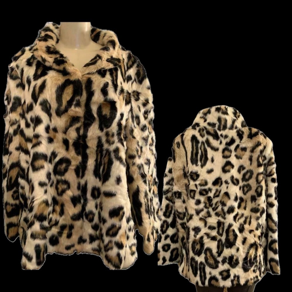 Donna Salyers Fabulous Fur 26/28 Leopard Print Faux Fur Coat Stand -Up Collar